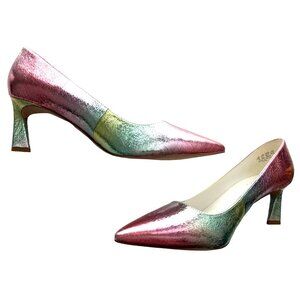 Metallic Ombre Pointed Toe Pumps - Pink/Green Multicolor